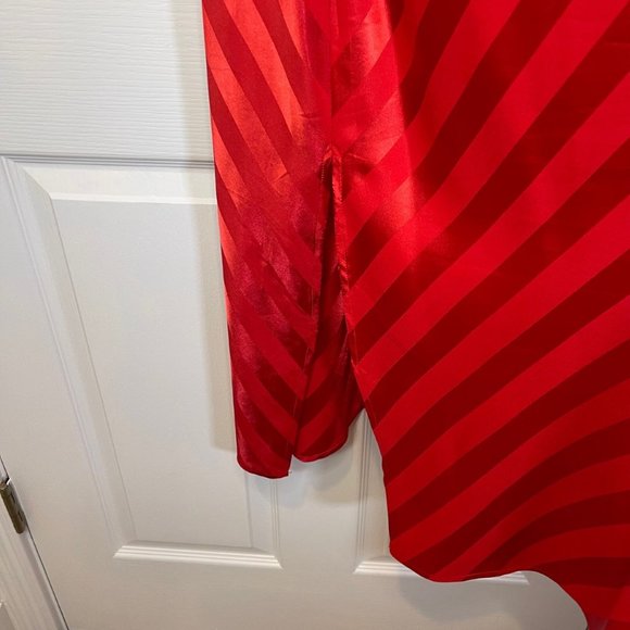 Red Striped Jacquard Split Thigh Satin Cami Slip Dress 3XL - Picture 11 of 12